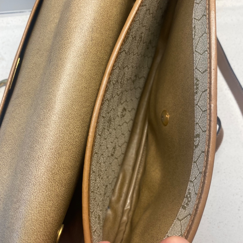 Vintage CHRISTIAN DIOR Crossbody Shoulder Bag Gold HW Brown Leather - Picture 9 of 12